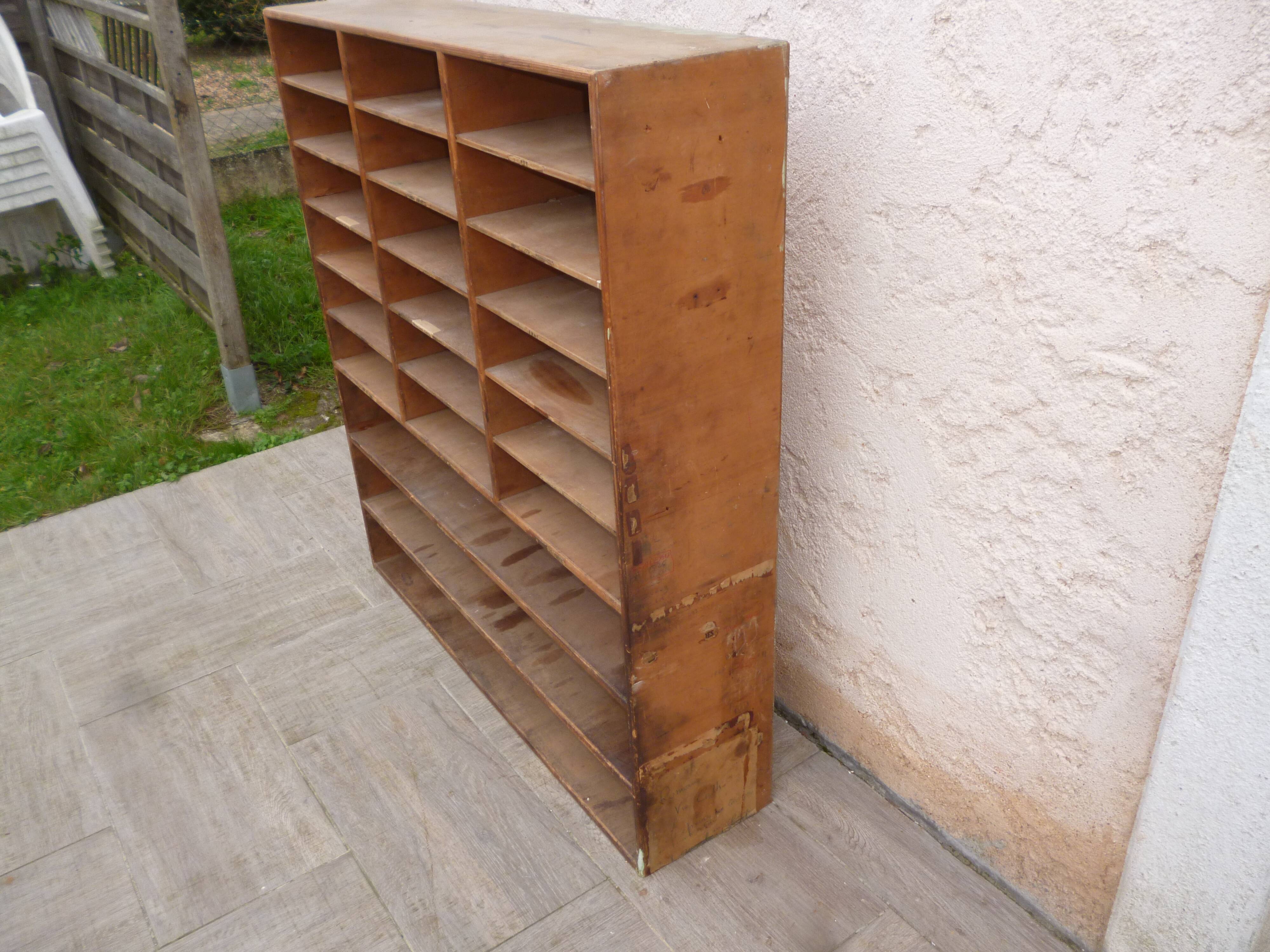 Sorting wood locker cabinet with Vintage labels