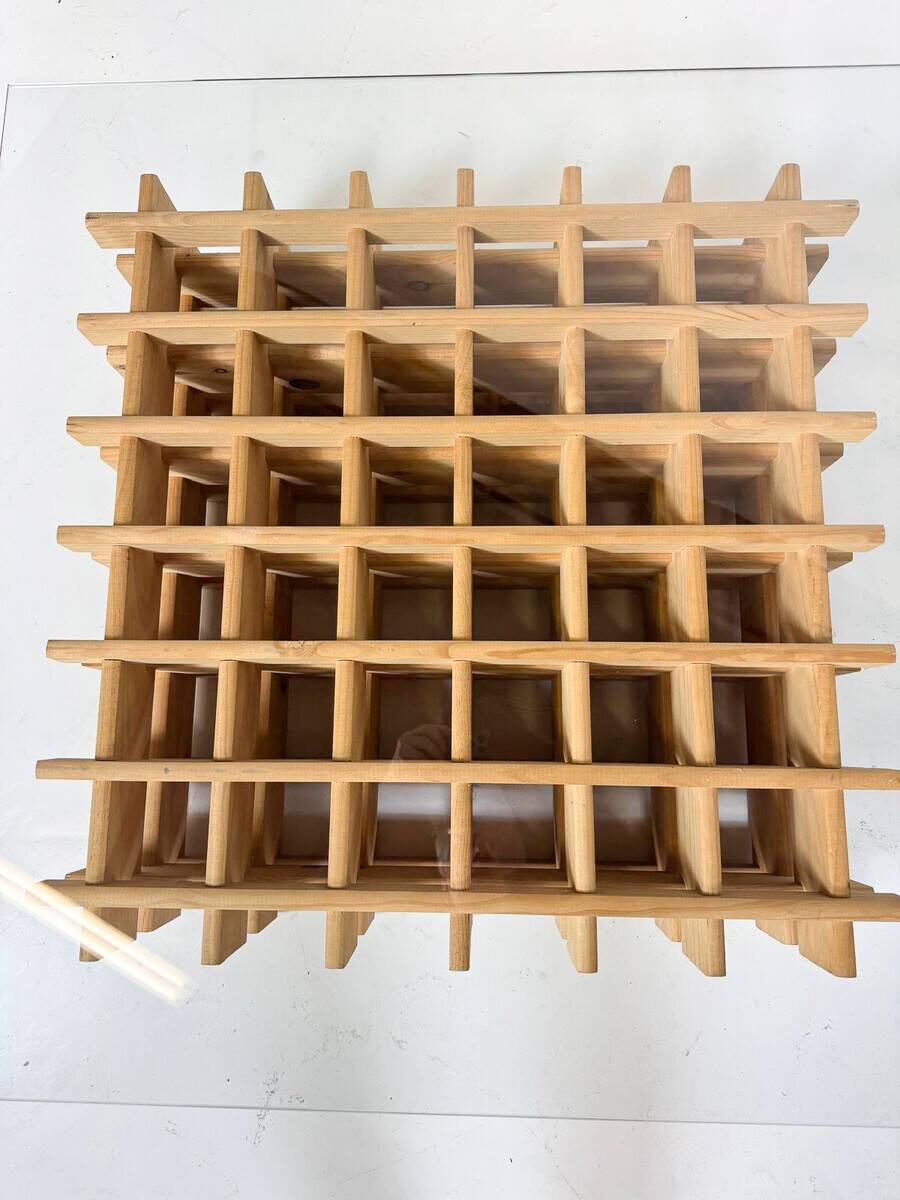 Mid-Century Modern Italian Coffee Table, Wooden Grid and Glass, 1960s