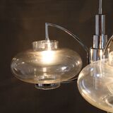 1970s Italian Chrome Plated and Glass Chandelier