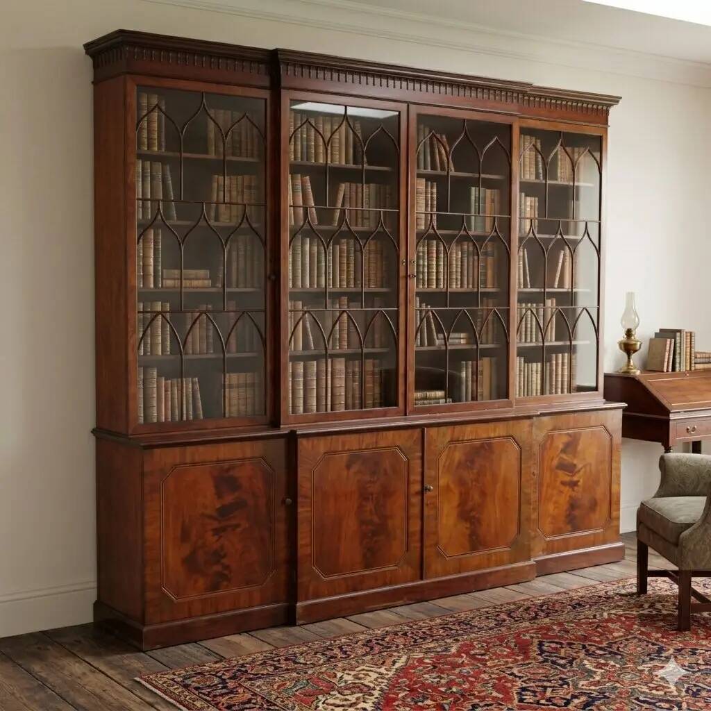 Large antique mahogany library with glass doors 19th Century