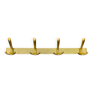 Vintage wall-mounted coat rack in anodised gold aluminium – 4 hooks – 1960s