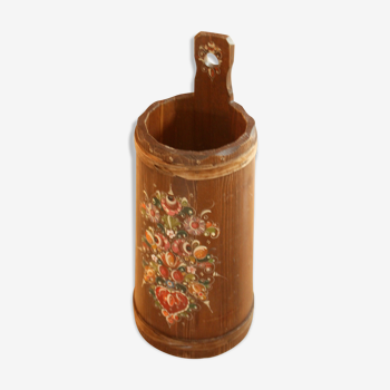 Wooden handpainted umbrella stand with floral motifs, vintage from the 1950s