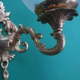 Pair of large double-light wall sconces in vintage brass and glass