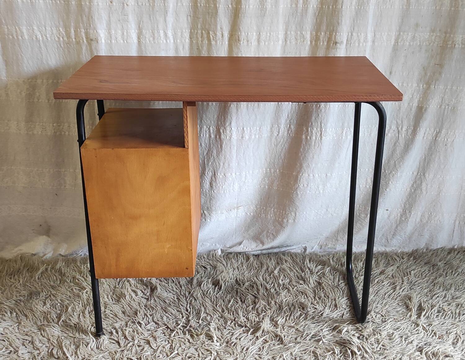 Bureau moderniste en métal et bois - années 60/70