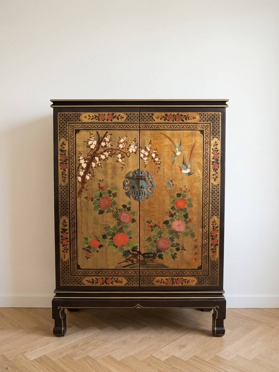 Chinese furniture set: chest of drawers and 2 sliding doors in wood