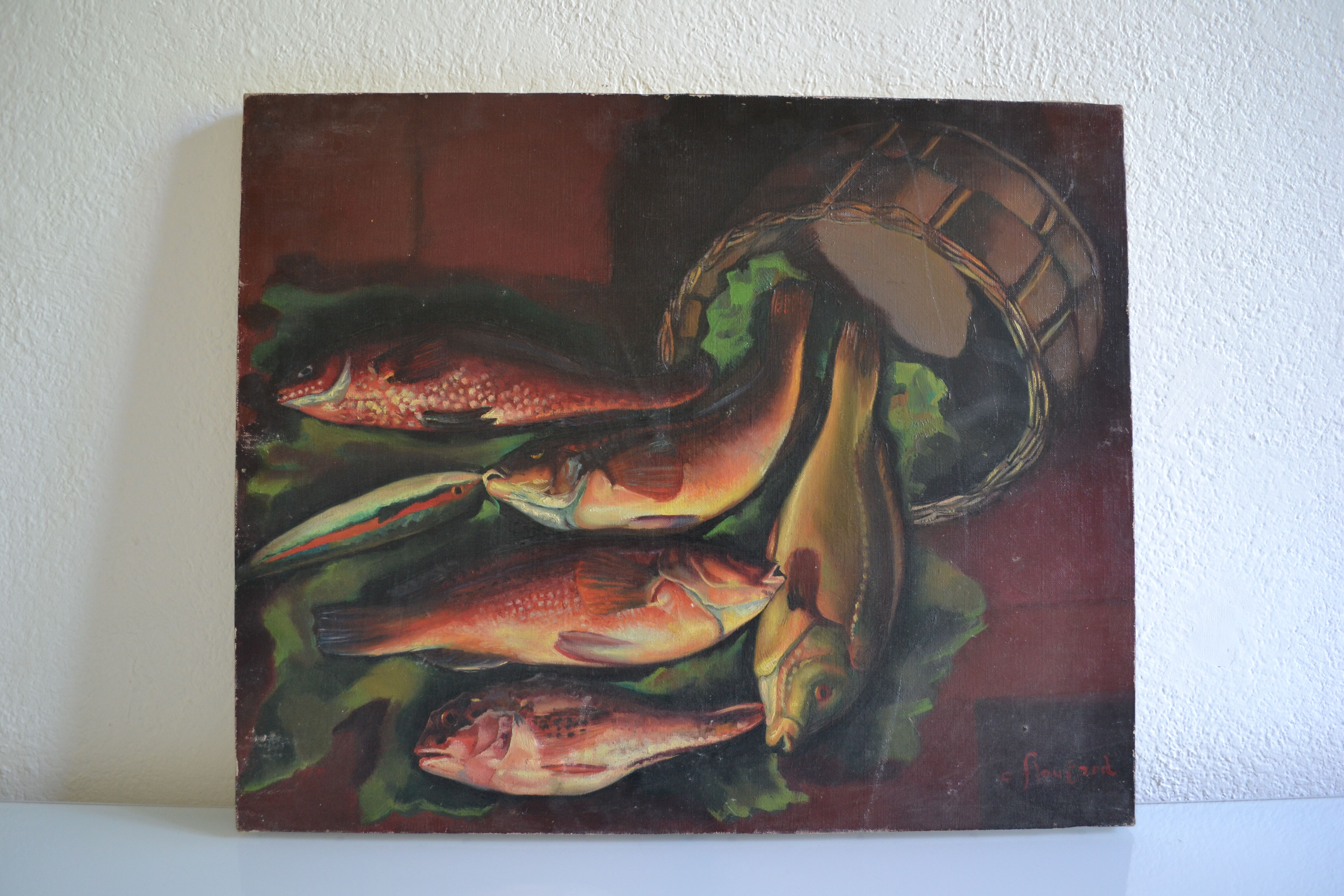 Charles floutard ( 1926 2006 ) still life with fish hst 61 x 50 cm