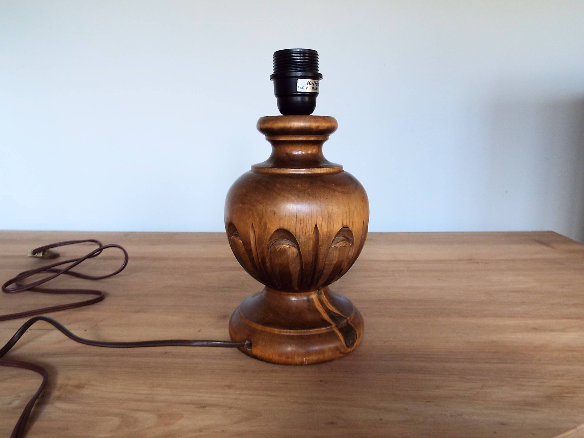 Carved turned wooden lamp base