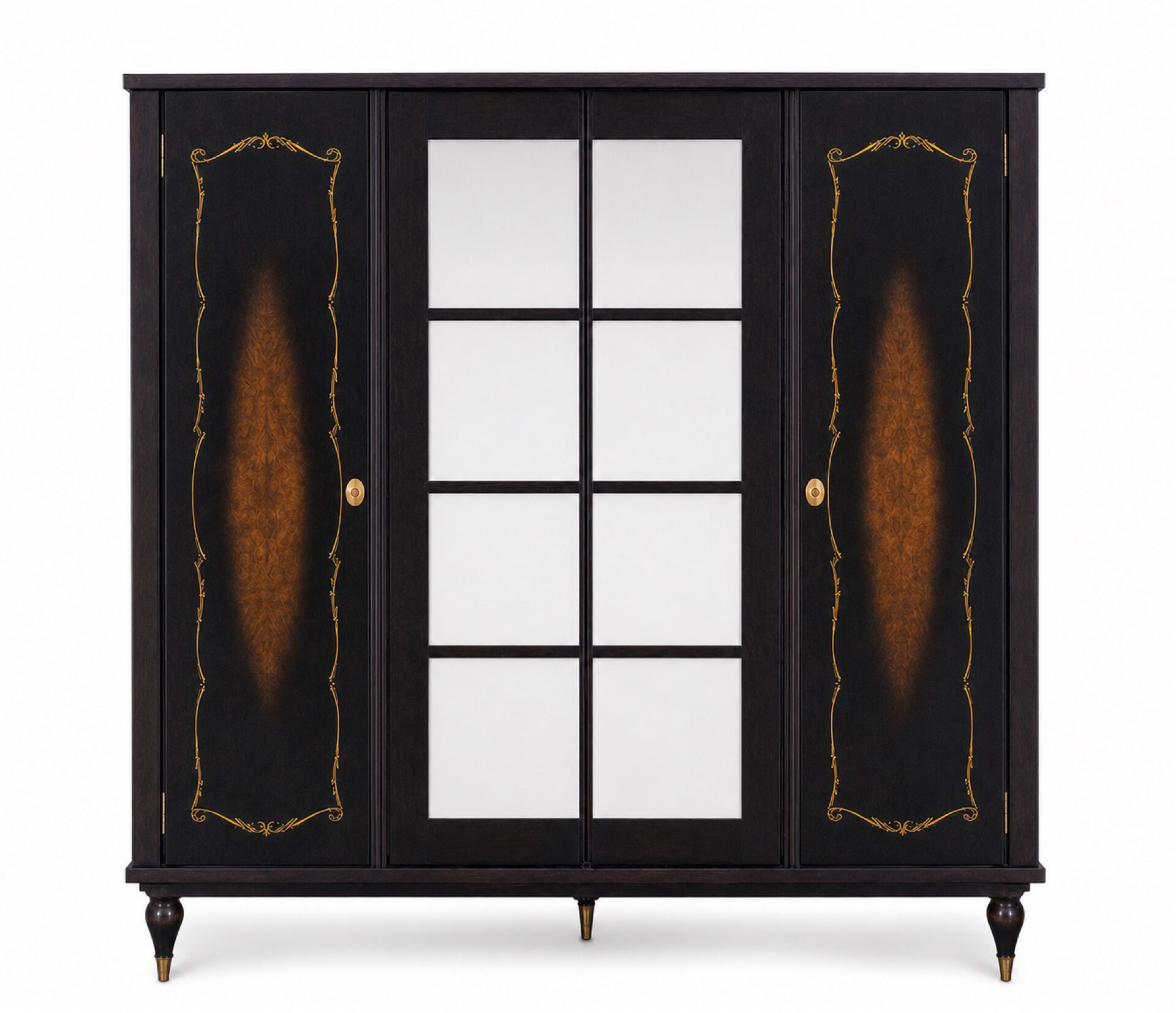 Art Deco style walnut veneer wardrobe – 4 doors and mirror