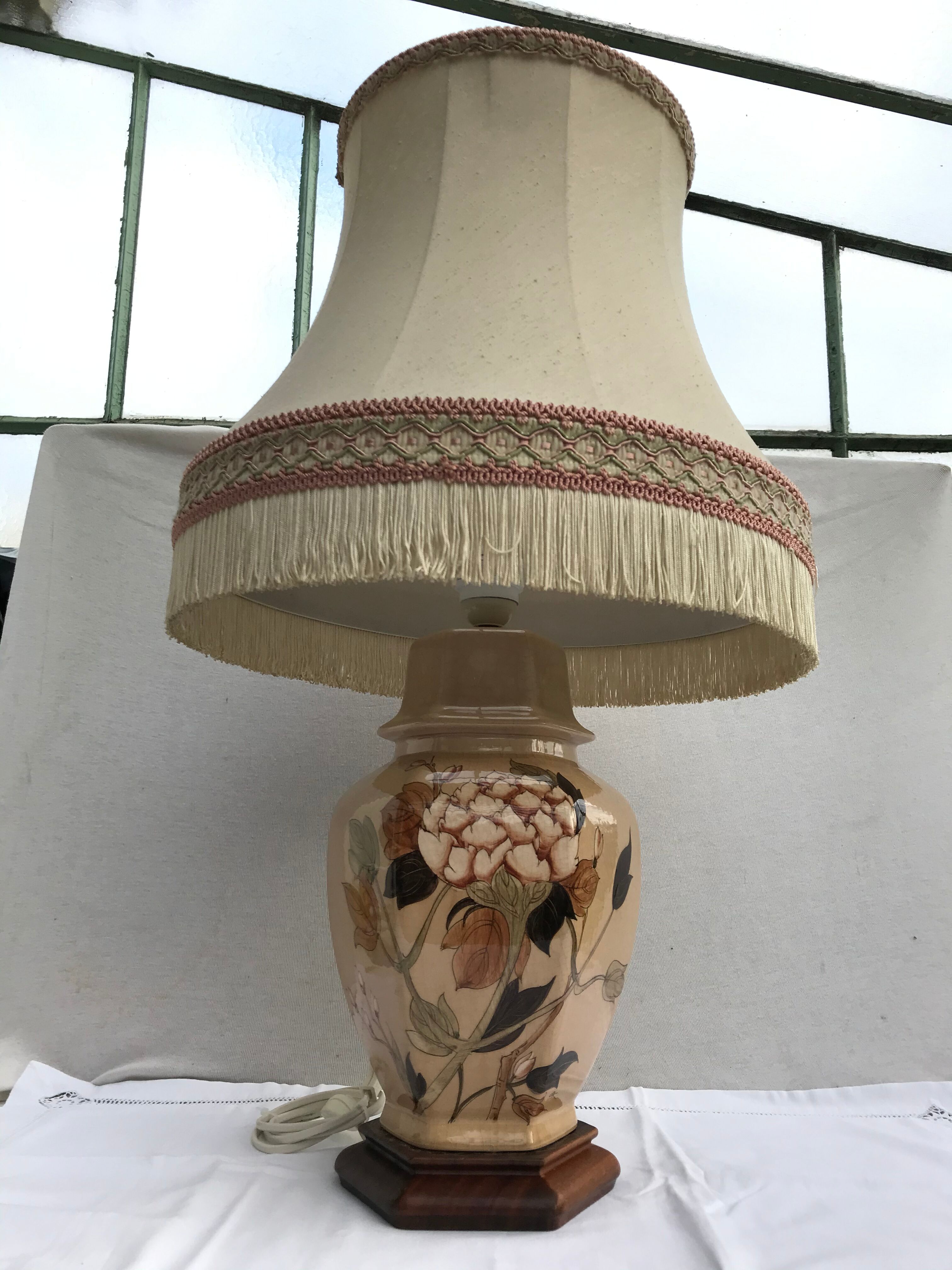 Former ceramic potiche lamp base wood - abat-day vintage beige fabric