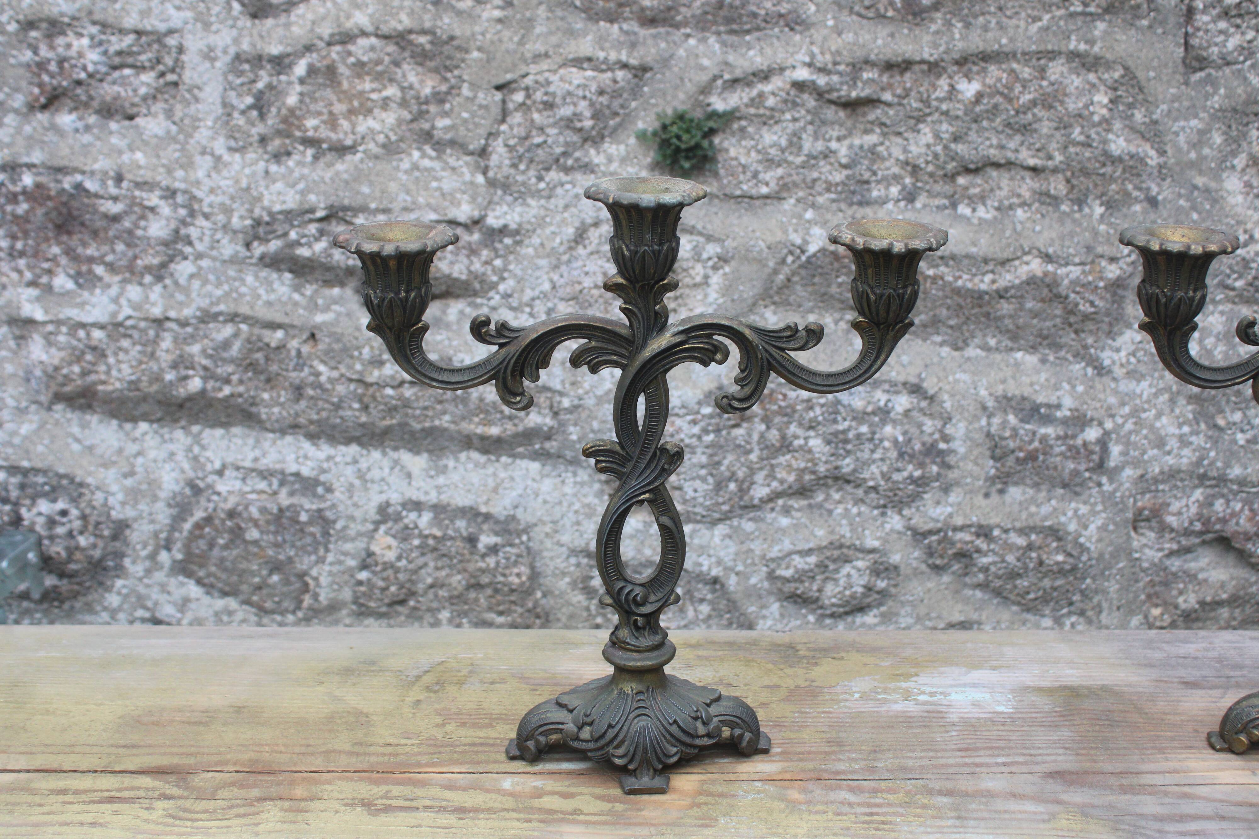 Pair of vintage candlesticks, baroque rococo style.