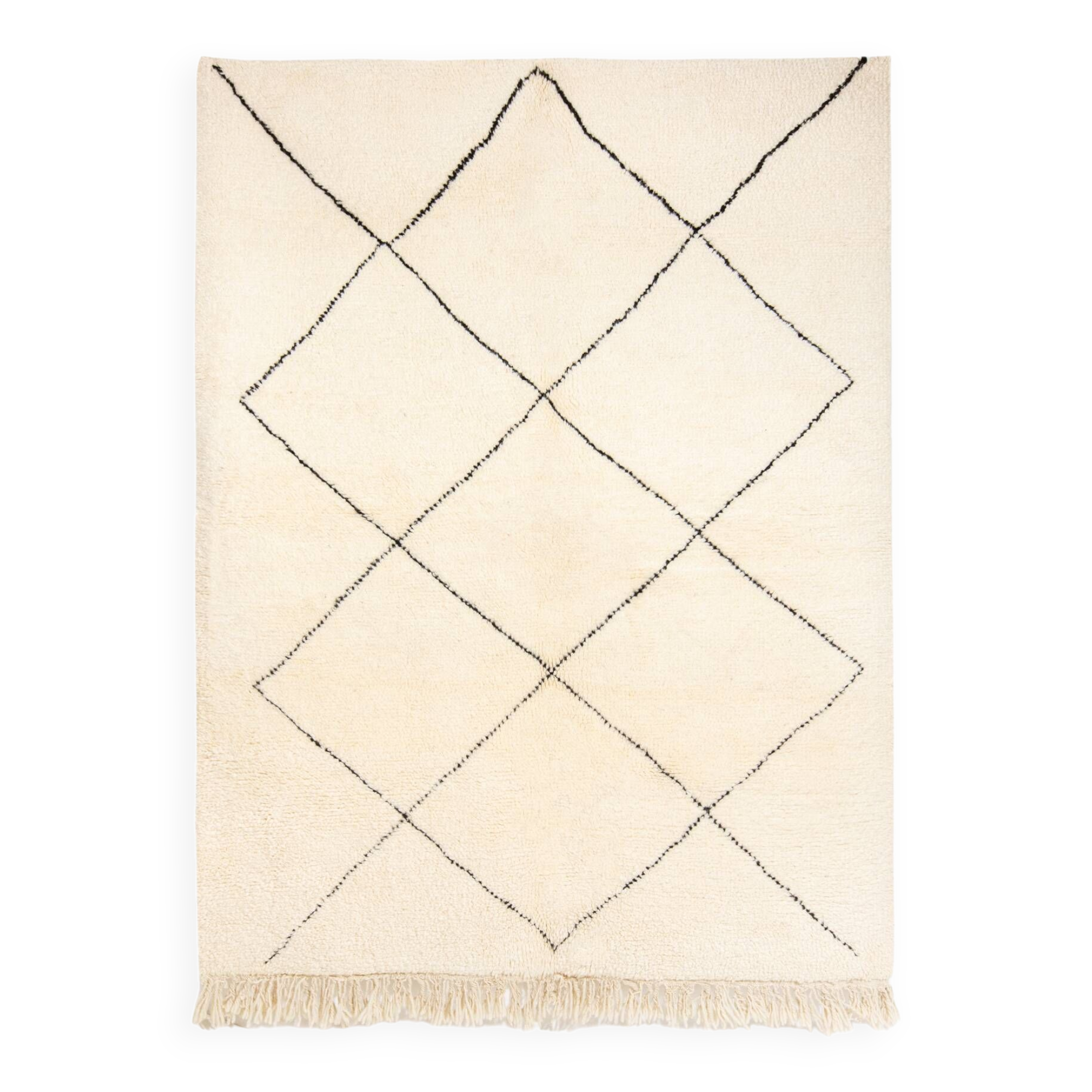 Berber beni ourain ecru rug with black diamonds 217 x 158 cm
