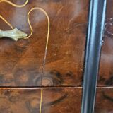 1960s chest of drawers in mahogany and lacquered mahogany with blue glass