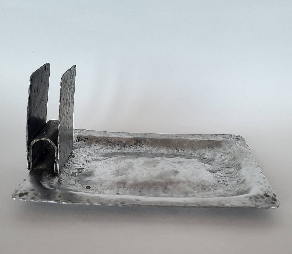 Arts and Crafts Pewter Ashtray and Matches Holder Hammered