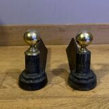 Pair of Napoleon III andirons from the 19th century in cast iron and brass
