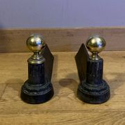 Pair of Napoleon III andirons from the 19th century in cast iron and brass