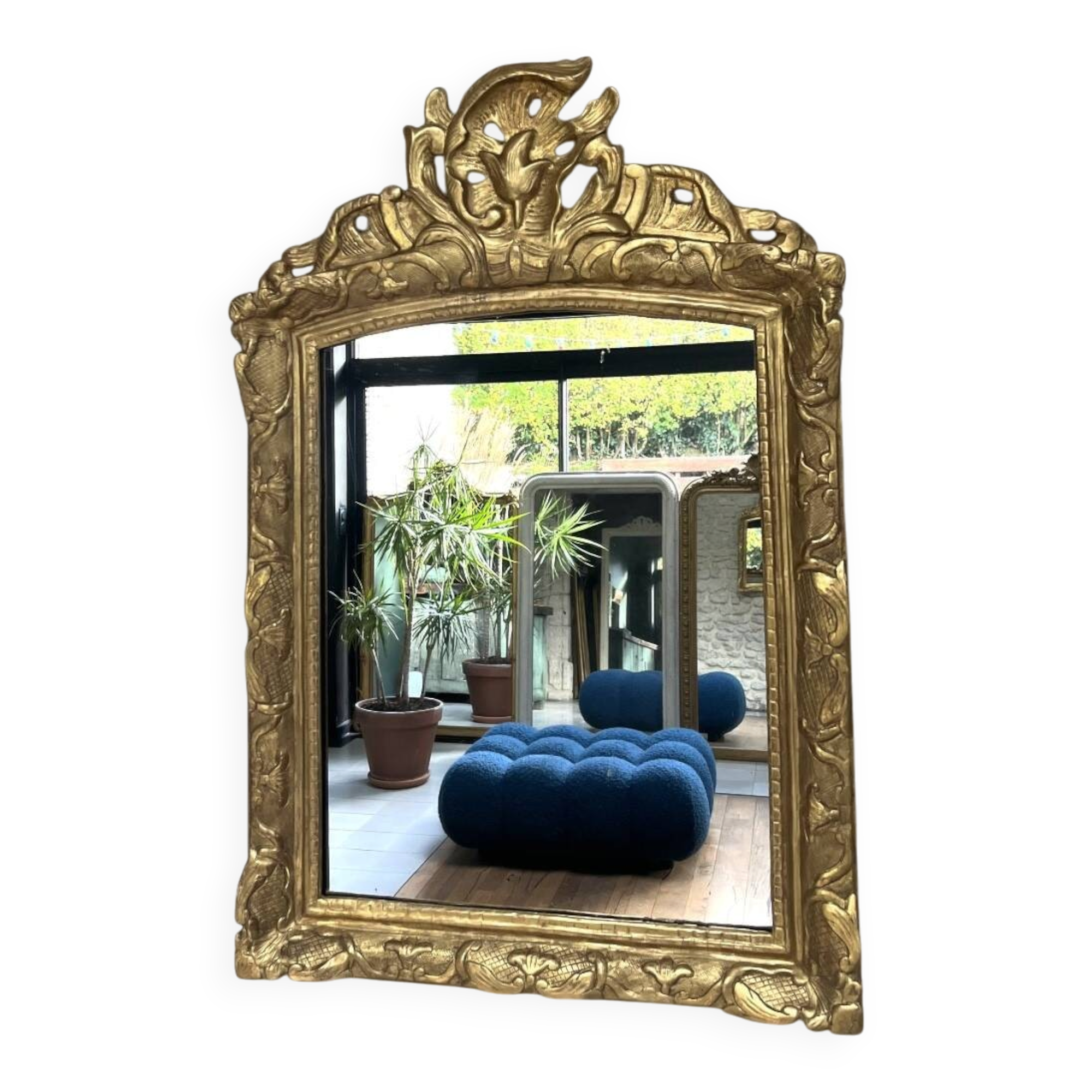 Antique mirror 89/60.5cm 19th century Regency style gilded with gold leaf, mercury glass.