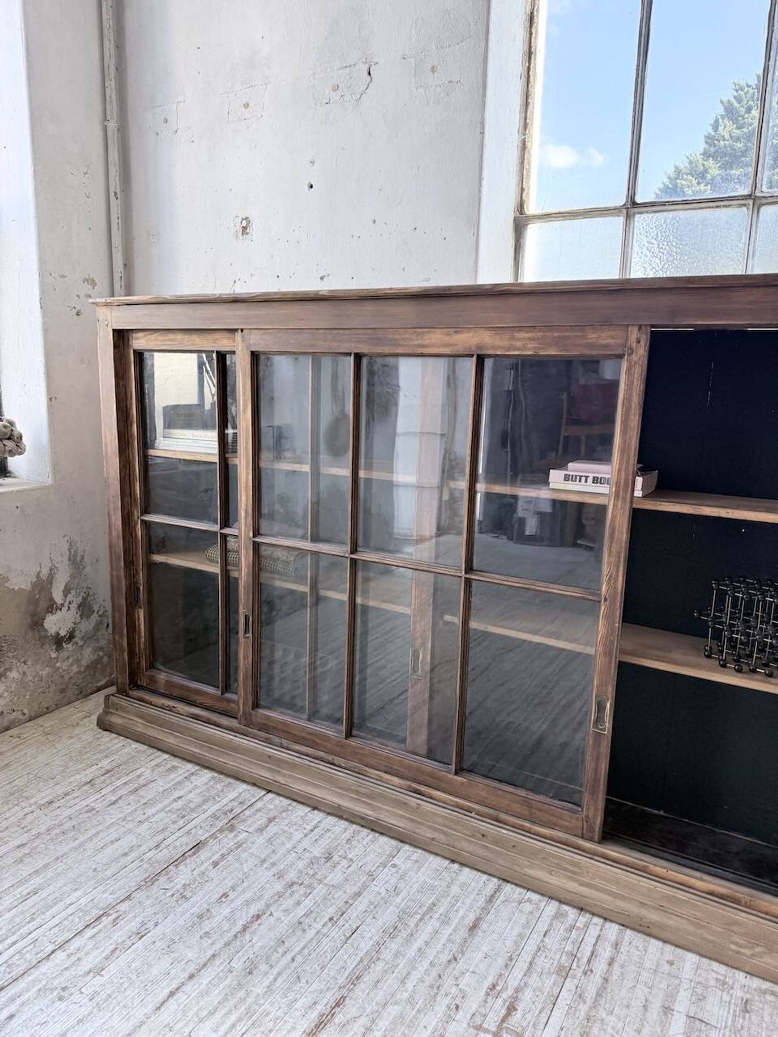 XXL industrial sideboard with glass doors