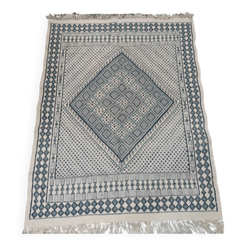 Tapis margoum tissé mains bleu et blanc