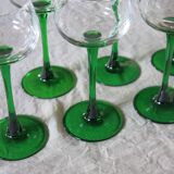 6 colored white wine glasses from Alsace in very good condition