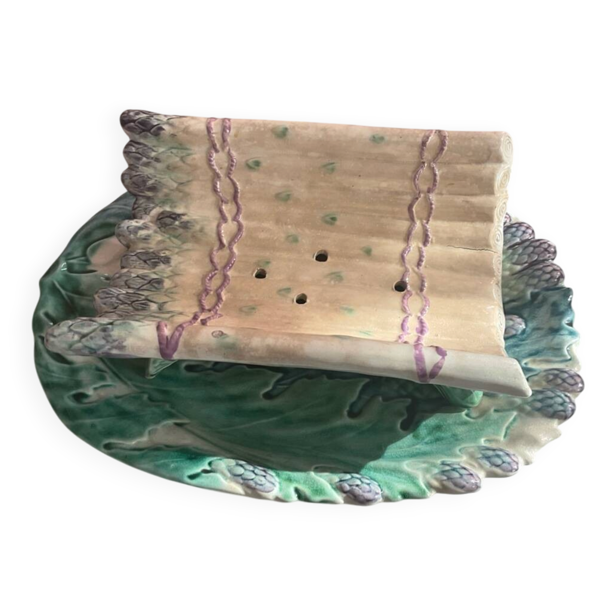 Antique majolica asparagus dish
