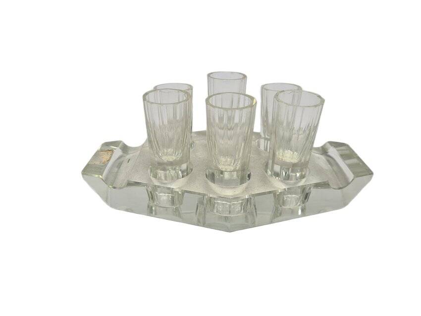 Art Deco vodka shot glasses from Hortensja Glassworks, Poland, 1950s, set of 7