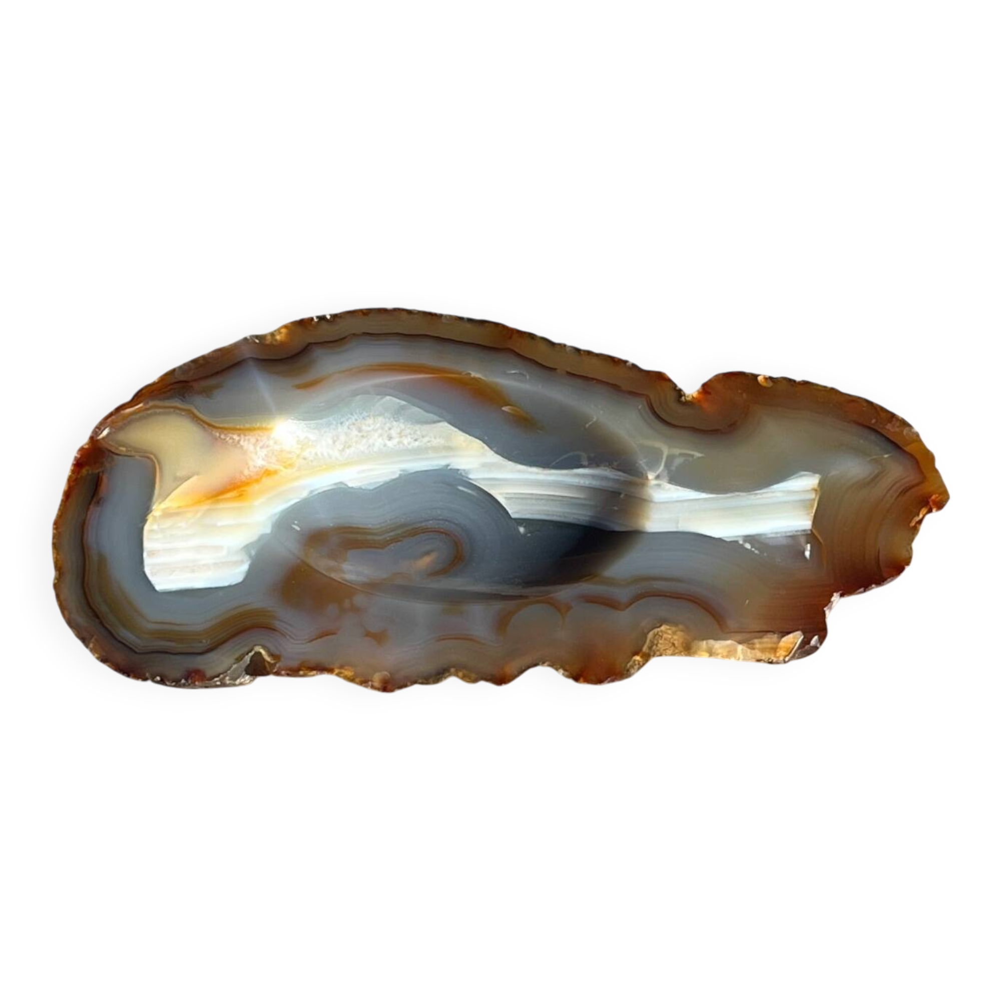 Vintage blue brown agate slice tray agate ashtray 1960