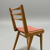 Pair of vintage chairs in solid wood with terracotta fabric seats