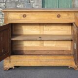 Low wooden sideboard, chest, storage unit, interior decoration Measurement: Length 140 cm. Height