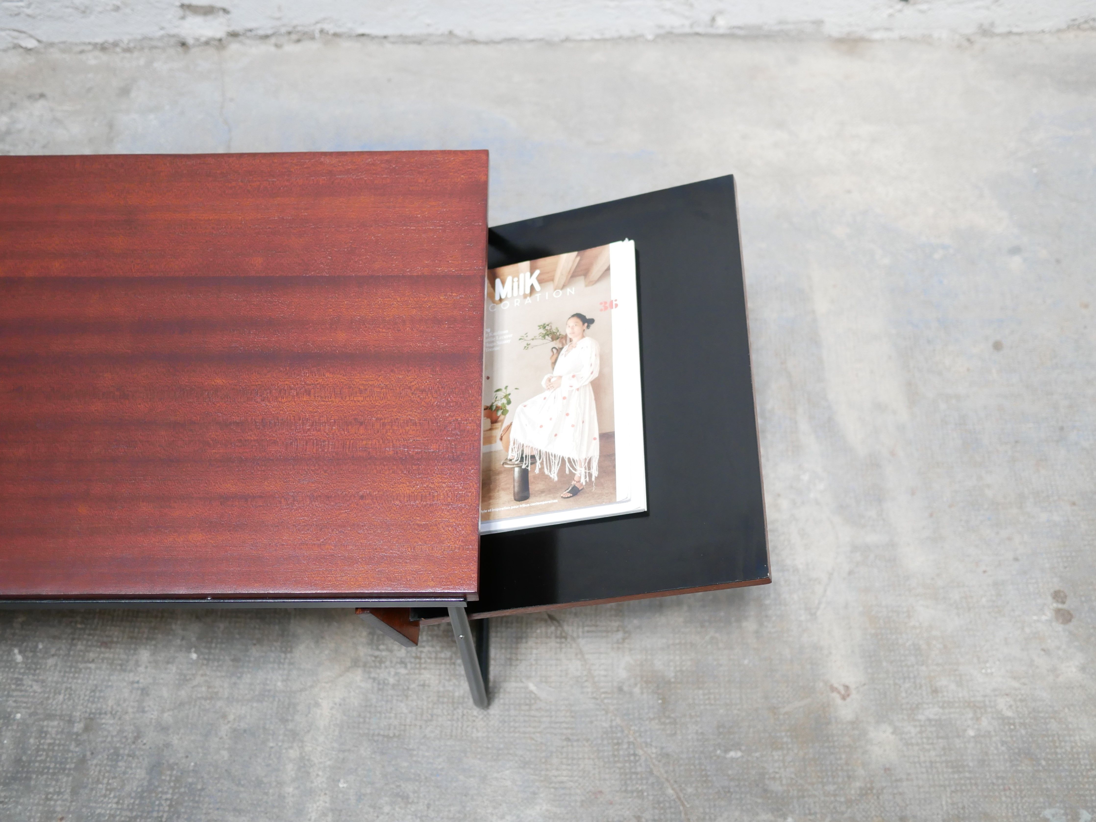 Modernist coffee table in wood and metal