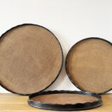 Set of 3 large vintage patinated wooden trays