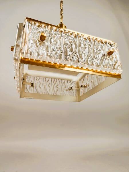 Vintage chandelier from Malmö Metallvarufabrik and pressed glass from Orrefors 1970s