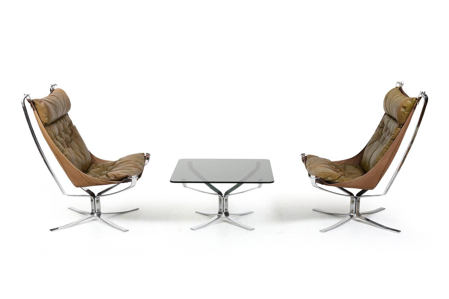 Chaises et table Chromed Falcon par Sigurd Ressell années 1970