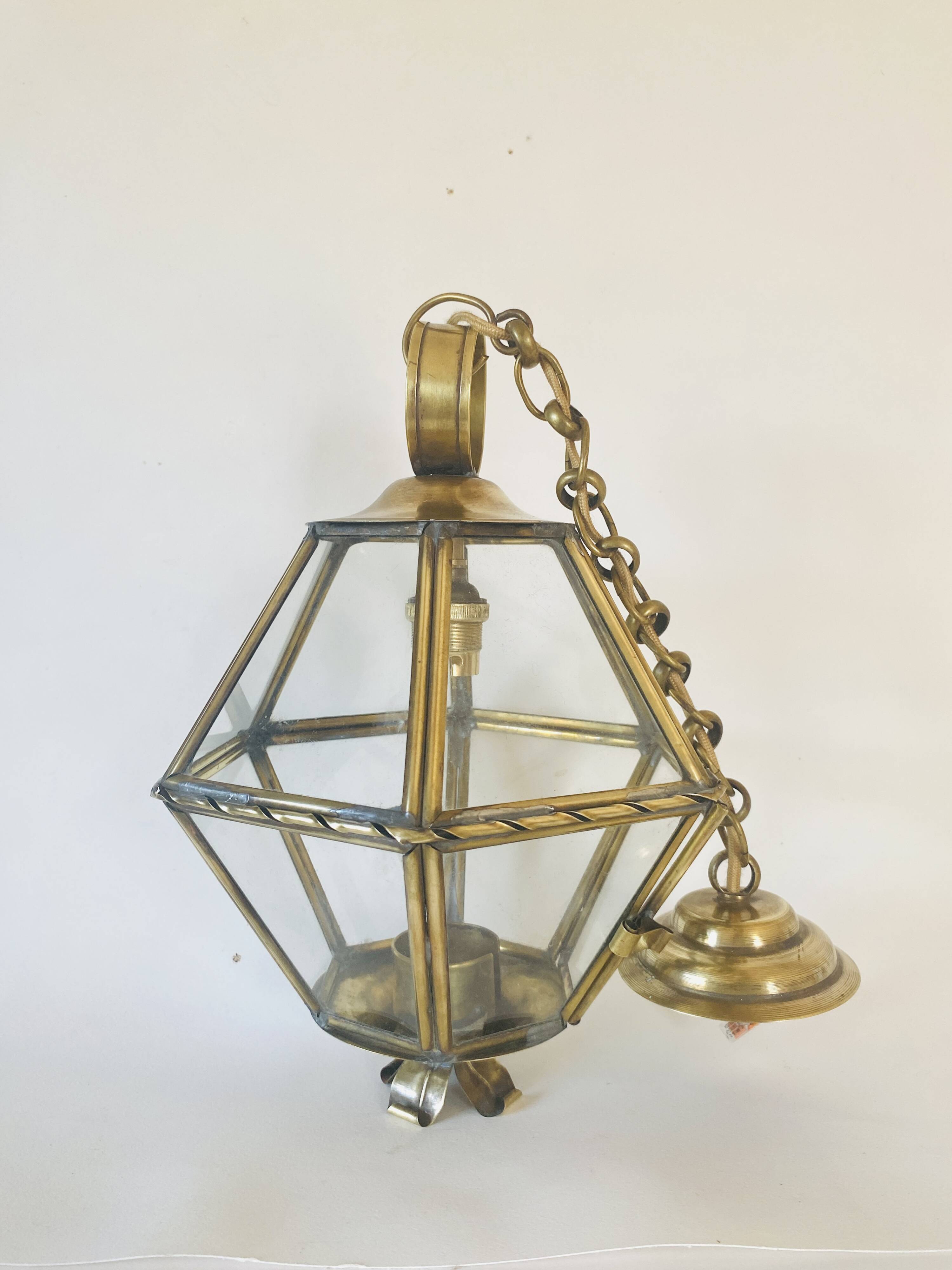 1950s pendant light, chain and brass ceiling light