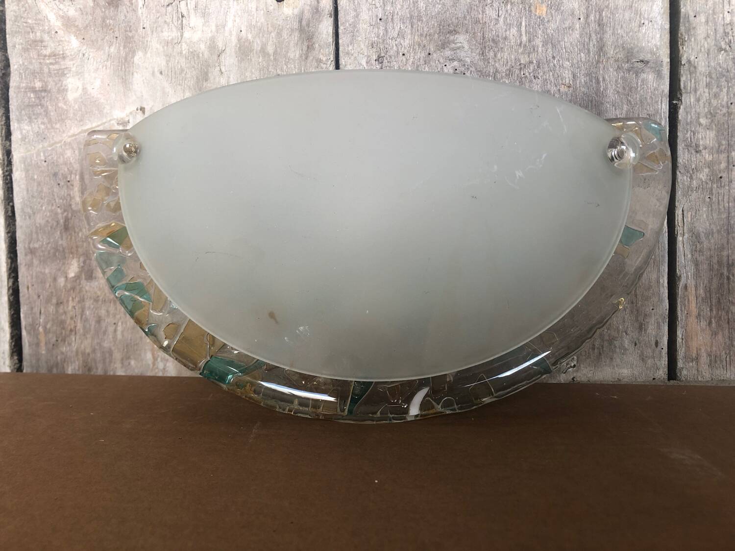 Old half moon wall lamp fabas luce molded glass