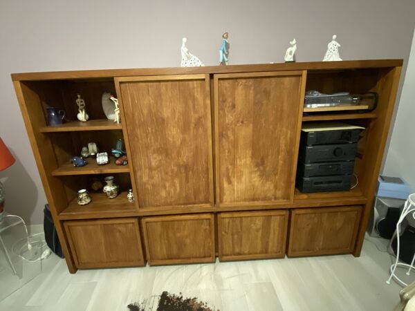 Meuble tv avec étagères et rangements en teck massif