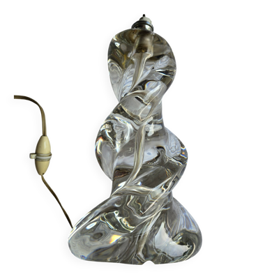 Pied de lampe vintage en cristal de Sèvres torsadé années 60-70