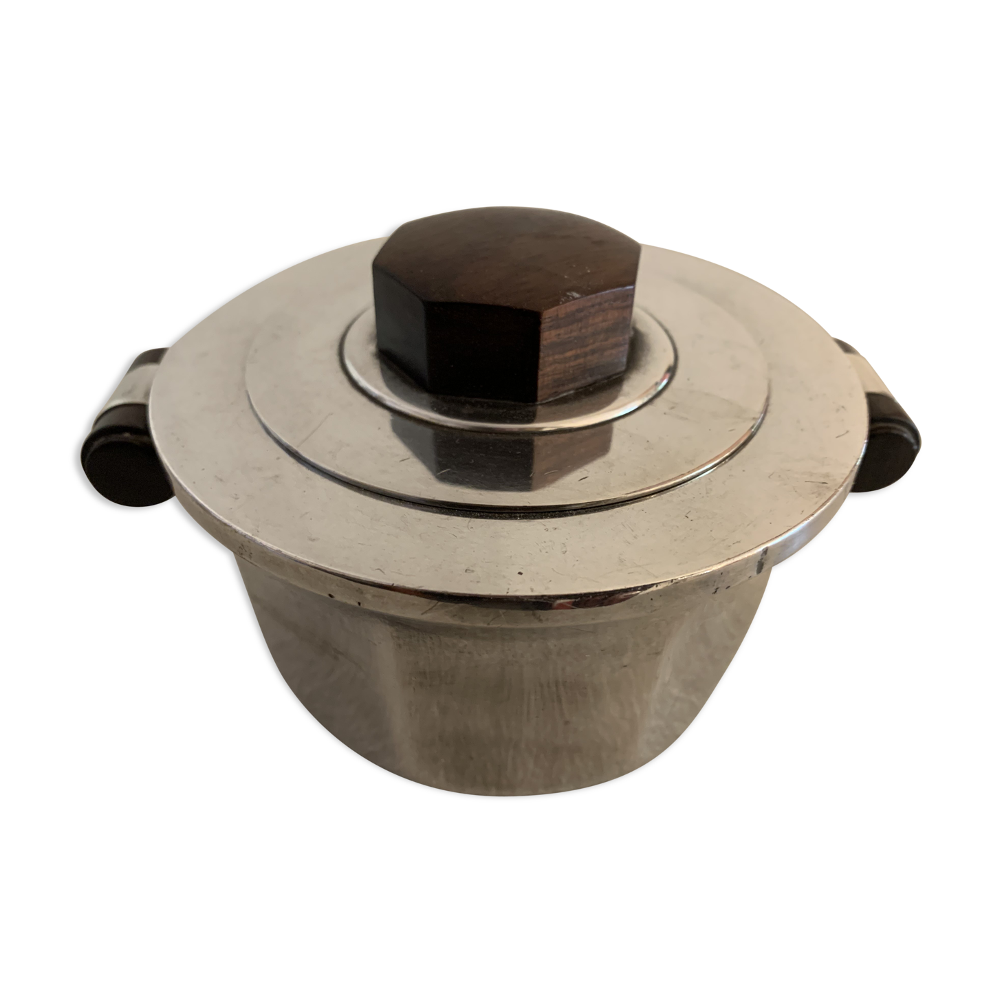 Luc Lanel silver metal and rosewood sugar for Christofle art deco