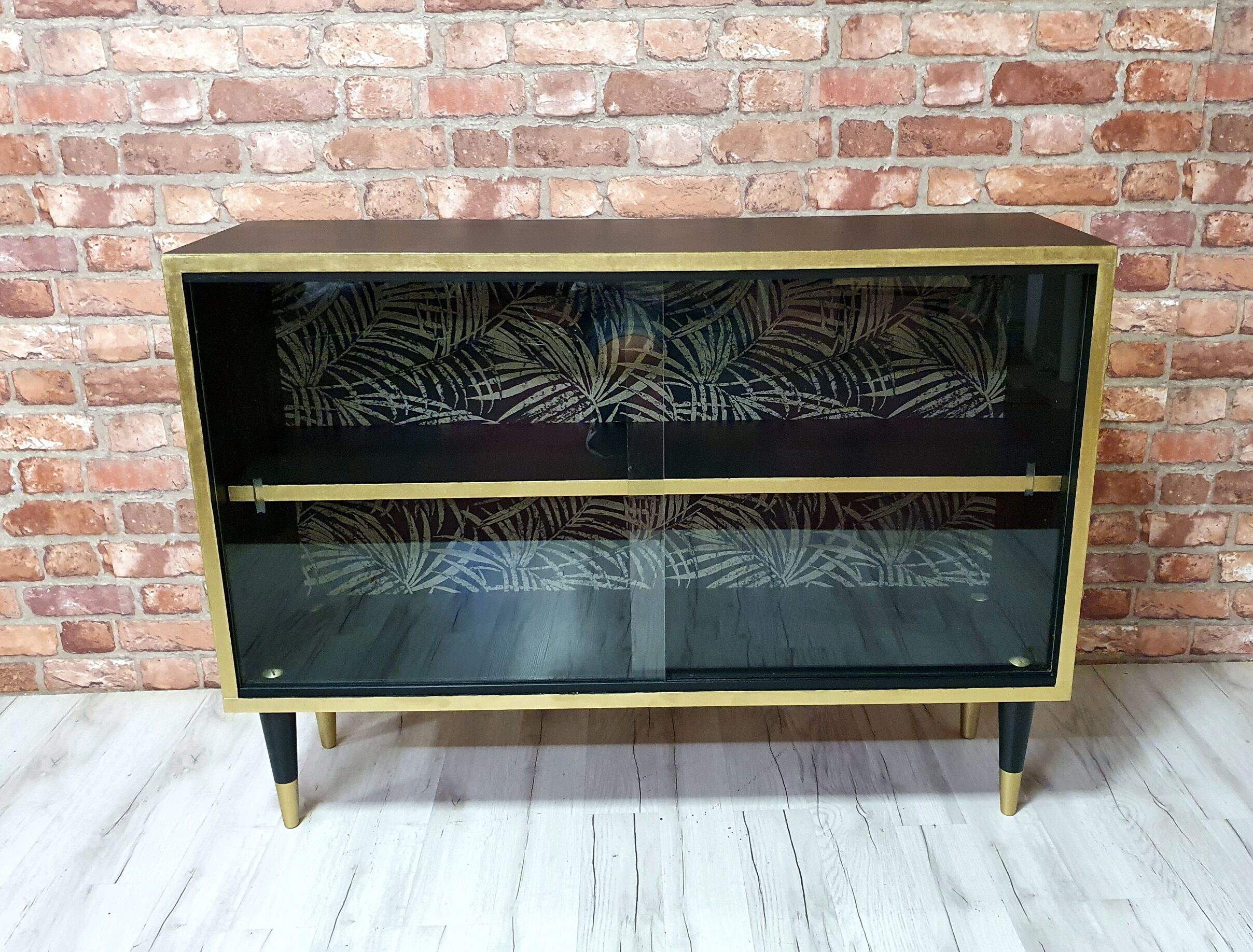Display case, 1970s Poland, renovated. Black and gold.
