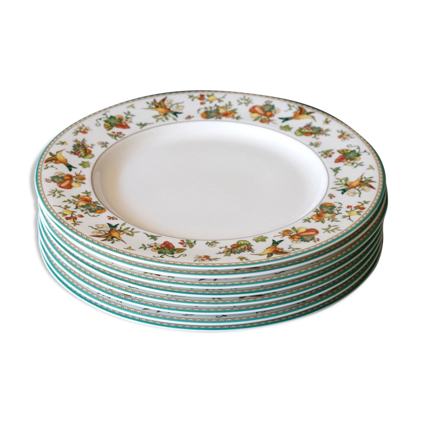 Series of 8 flat plates for dinner. Heinrich Villeroy & Boch. Golden Birds