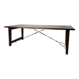 Large Spanish oak dining table with wrought iron bars – 20th century