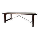Large Spanish oak dining table with wrought iron bars – 20th century