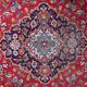 Antique Kashan wool rug, medallion & allover floral, crimson & navy, c. 1920s — 283 × 384 cm — 1C1279