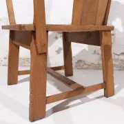 Pair of brutalist oak throne chairs with rush seats – Netherlands, 1930s