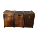Old-time wooden travel trunk in brown