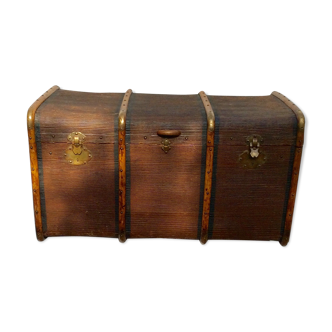 Old-time wooden travel trunk in brown
