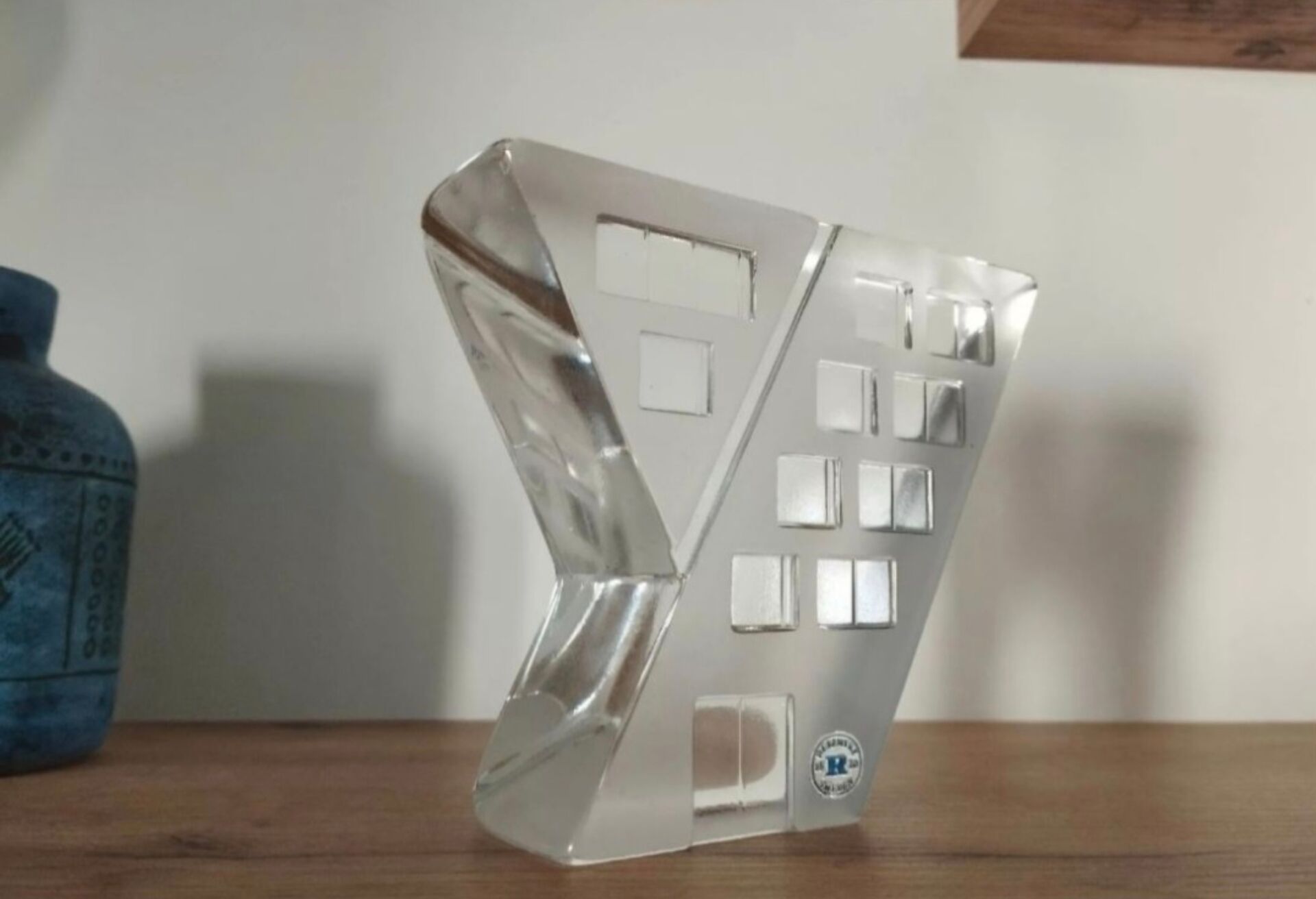 Free-standing glass sculpture by a designer from Reijmyre.