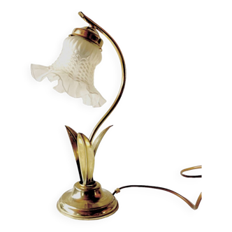 Old brass accent lamp in the shape of a flower