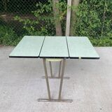 Folding and extending kitchen table in steel and aqua green wood