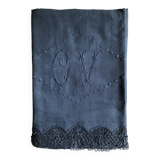 Antique Linen and Cotton Sheet in Navy Blue