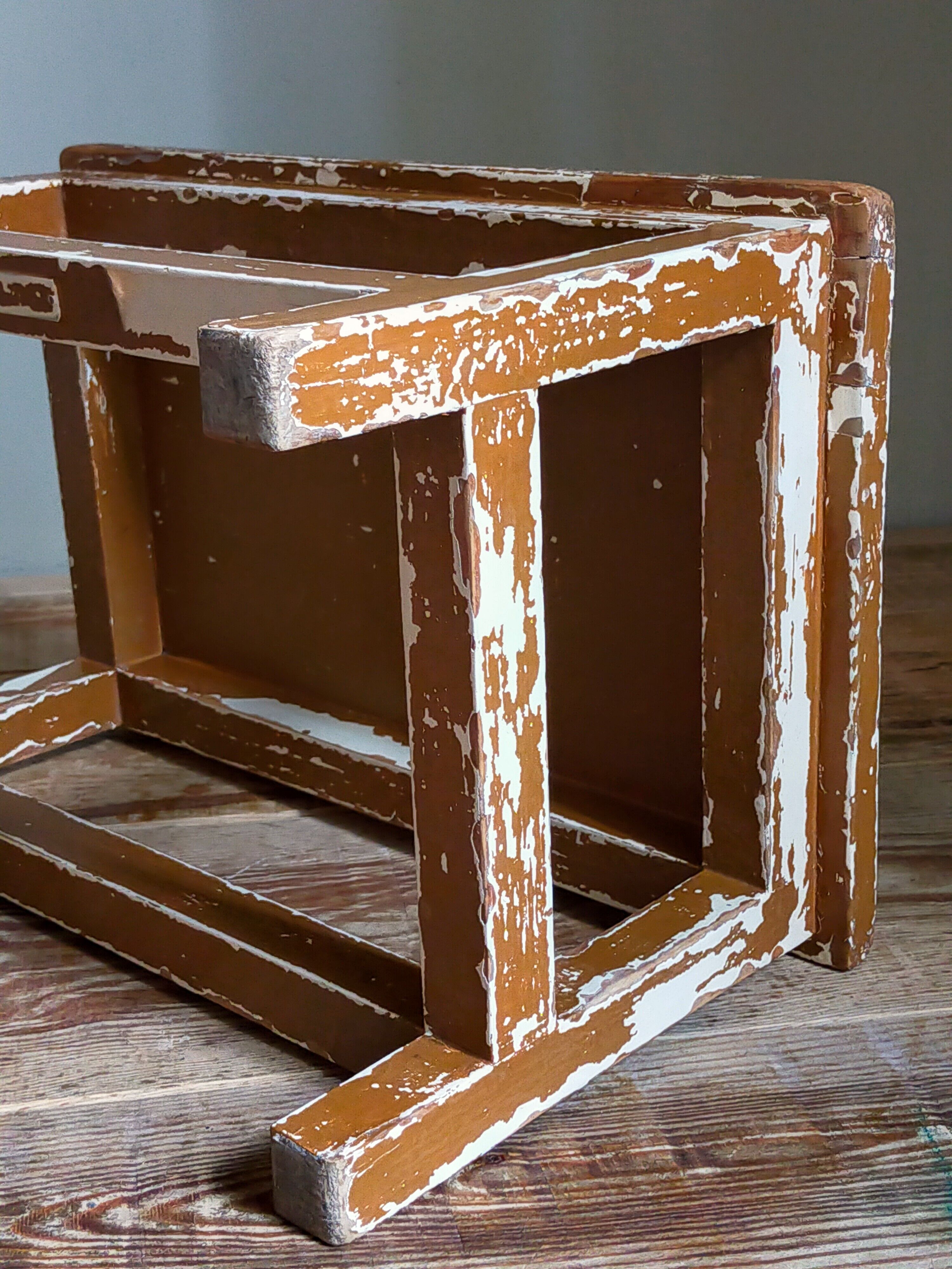 Vintage patinated solid wood side bench